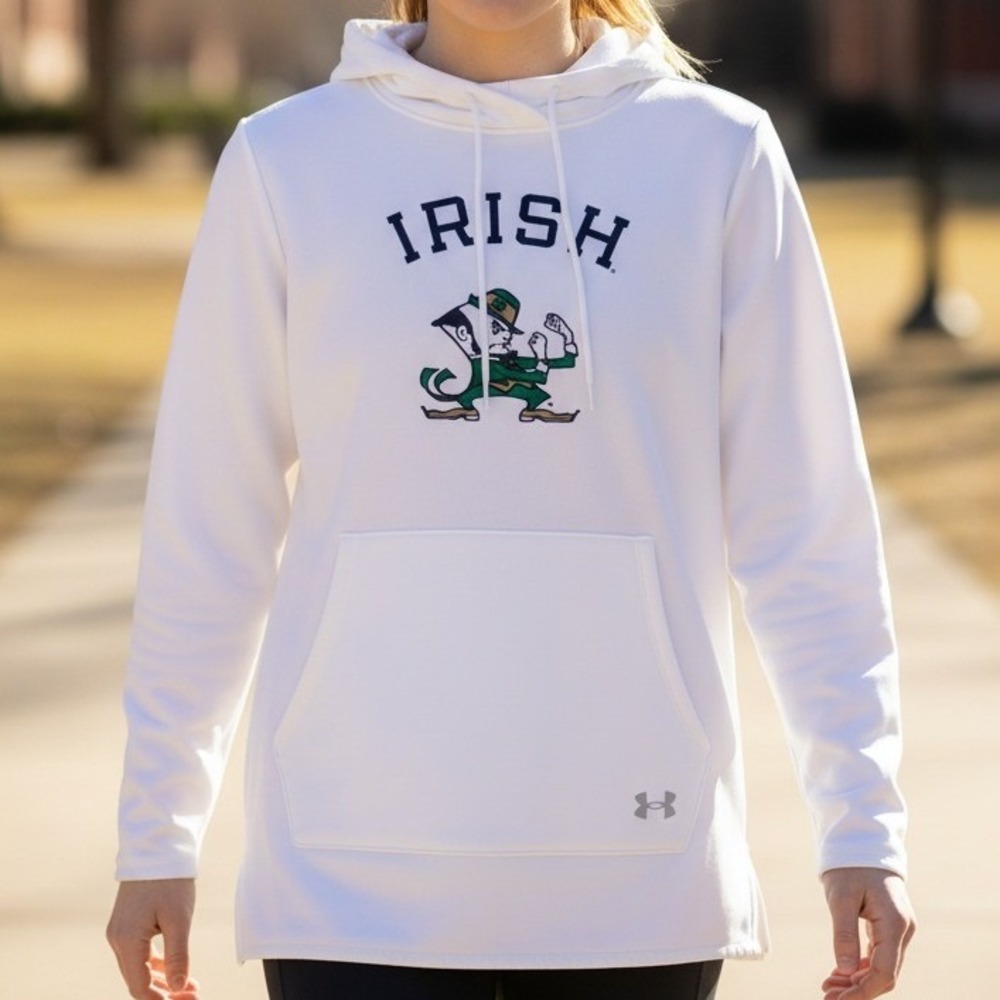 Under Armour Notre Dame Fighting Irish White Pullover Hoodie‎ Leprechaun XS